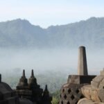 a view of a mountain range from a temple